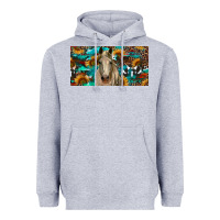 Heather Grey Horse With Sunflowers Aztec And Cowhide Heavyweight Hoodie - RanaPortraitStore