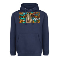 Navy Horse With Sunflowers Aztec And Cowhide Heavyweight Hoodie - RanaPortraitStore