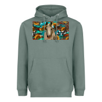 Sage Horse With Sunflowers Aztec And Cowhide Heavyweight Hoodie - RanaPortraitStore