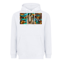 White Horse With Sunflowers Aztec And Cowhide Heavyweight Hoodie - RanaPortraitStore