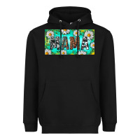 Black Turquoise and Daisy Mama Heavyweight Hoodie - RanaPortraitStore