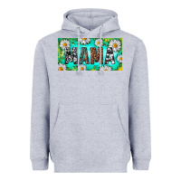 Heather Grey Turquoise and Daisy Mama Heavyweight Hoodie - RanaPortraitStore