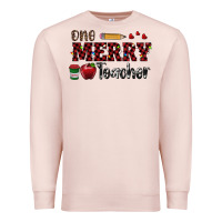 Pale Pink one merry teacher Premium Sweatshirt - RanaPortraitStore