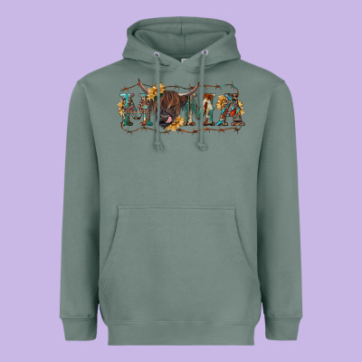 Heavyweight Hoodie Mama with highland cow