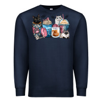 Navy cat coffee cups Premium Sweatshirt - Zillion Design Studio