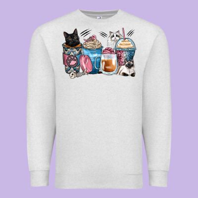 Cat Coffee Cups Premium Sweatshirt Designed By Zillion Design Studio