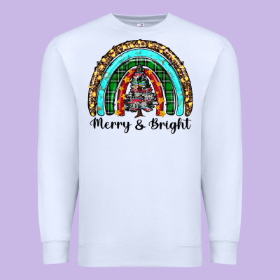 Merry And Bright Rainbow Christmas Premium Sweatshirt Designed By Ranaportraitstore