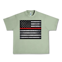 Oil Green thin red line American flag metal floor Urban Heavy Tee - Artiststas