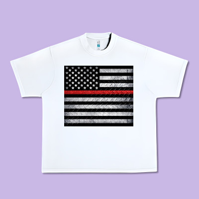 Thin Red Line American Flag Metal Floor Urban Heavy Tee Designed By Artiststas