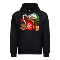 Black Christmas hot chocolate cup with gift and letters Urban Hoodie - AdoDesignShop