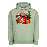 Pigment Oil Green Christmas hot chocolate cup with gift and letters Urban Hoodie - AdoDesignShop