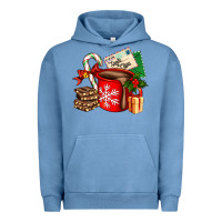 Pigment Pebble Blue Christmas hot chocolate cup with gift and letters Urban Hoodie - AdoDesignShop