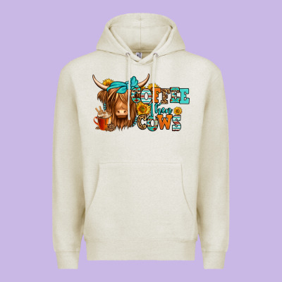 Coffee Then Cows Longhaired Cow Premium Hoodie Designed By Jasminsmagicworld
