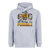 Heather Grey with god al things ara possible Heavyweight Hoodie - texasbilliewilder