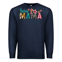 Navy twin mama with flowers Premium Sweatshirt - texasbilliewilder