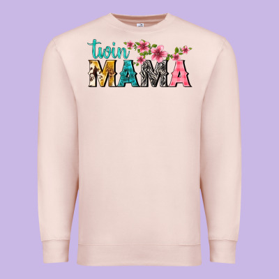 Twin Mama With Flowers Premium Sweatshirt Designed By Texasbilliewilder