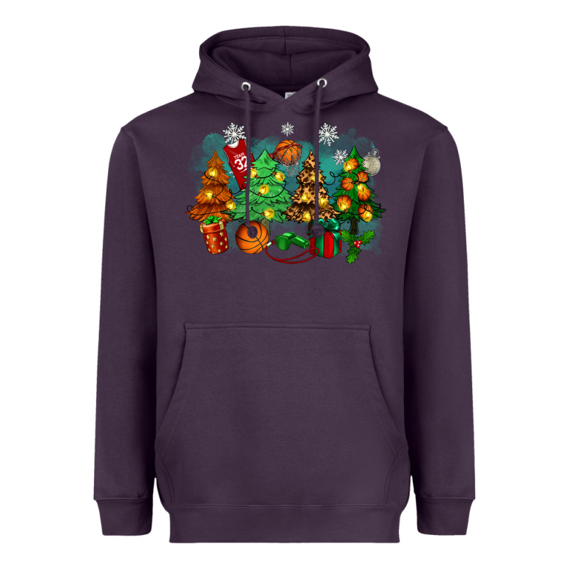 Christmas Trees With Basketball Heavyweight Hoodie by Zillion Design Studio | Teevron