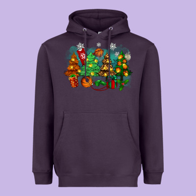 Christmas Trees With Basketball Heavyweight Hoodie Designed By Zillion Design Studio