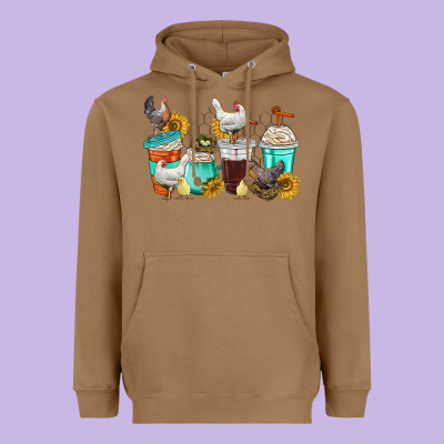 Chicken Coffee Cups Heavyweight Hoodie Designed By Texasbilliewilder