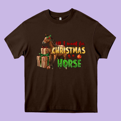 All I Want For Christmas Is A Horse Heavy Core Tee Designed By Lillyallendesigns
