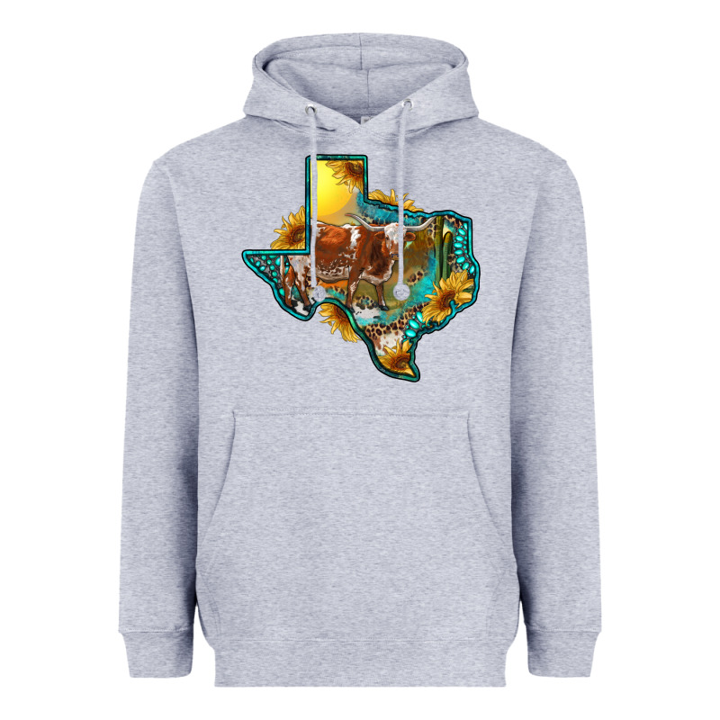 Western Texas Map With Longhorn Bull Heavyweight Hoodie by RanaPortraitStore | Teevron