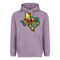 Lavender Western Texas Map With Longhorn Bull Heavyweight Hoodie - RanaPortraitStore