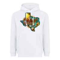 White Western Texas Map With Longhorn Bull Heavyweight Hoodie - RanaPortraitStore