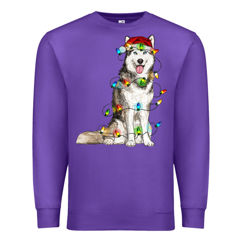 Husky With Christmas Lights Premium Sweatshirt by RanaPortraitStore | Teevron