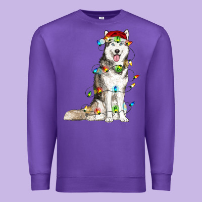 Husky With Christmas Lights Premium Sweatshirt Designed By Ranaportraitstore