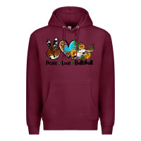 Burgundy peace love  bullskull Premium Hoodie - AdoDesignShop