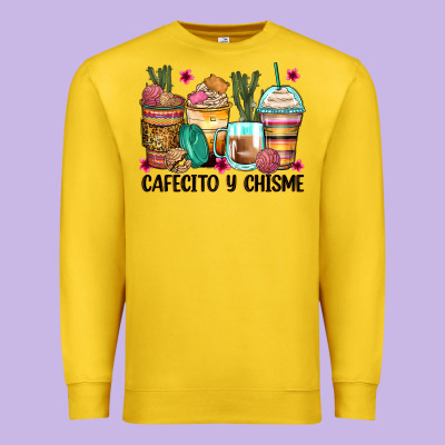 Cafecito Y Chisme Coffee Cups Premium Sweatshirt Designed By Zillion Design Studio