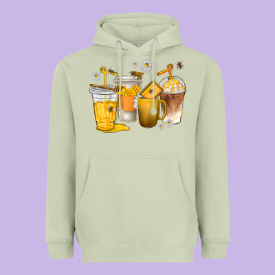 Coffee Cups Bumble Bee Heavyweight Hoodie Designed By Texasbilliewilder
