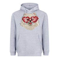 Heather Grey white pomeranian with love glasses Heavyweight Hoodie - RanaPortraitStore