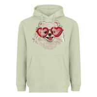 Matcha white pomeranian with love glasses Heavyweight Hoodie - RanaPortraitStore