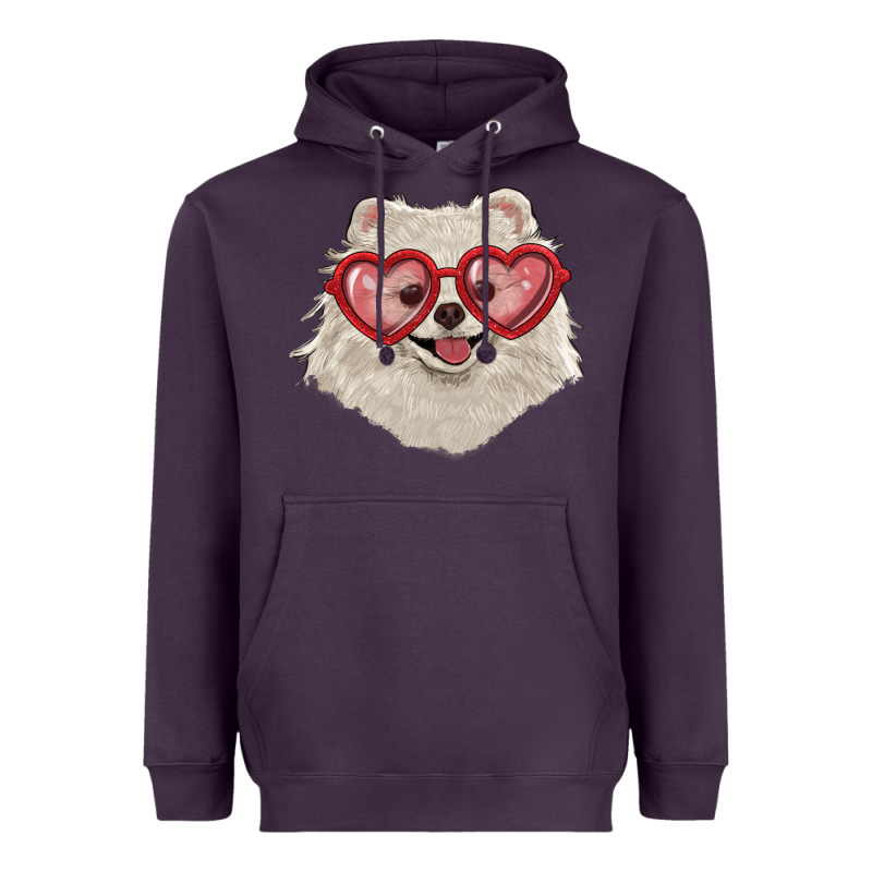 White Pomeranian With Love Glasses Heavyweight Hoodie by RanaPortraitStore | Teevron