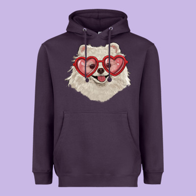 Heavyweight Hoodie white pomeranian with love glasses