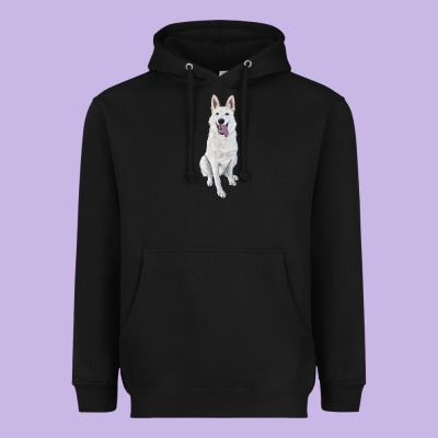 Heavyweight Hoodie Hand Drawing White Shepherd