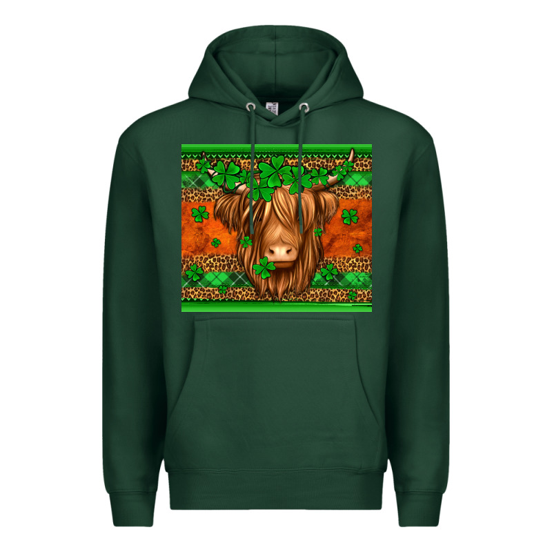 St Patricks Day Long Haired Cow Premium Hoodie by Jasminsmagicworld | Teevron