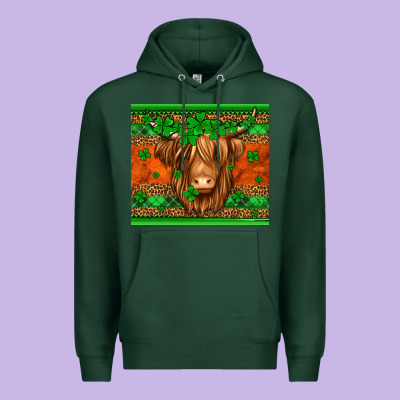 St Patricks Day Long Haired Cow Premium Hoodie Designed By Jasminsmagicworld