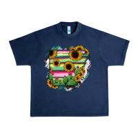 Navy Arkansas Map Sunflower Cactus Serape Urban Heavy Tee - RanaPortraitStore