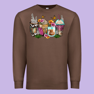 Floral Coffee Cups Premium Sweatshirt Designed By Zillion Design Studio