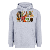 Heather Grey coffee cups indian headdress Heavyweight Hoodie - texasbilliewilder