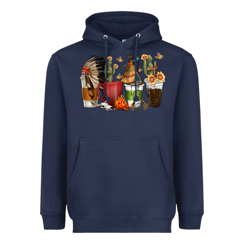 Coffee Cups Indian Headdress Heavyweight Hoodie by texasbilliewilder | Teevron