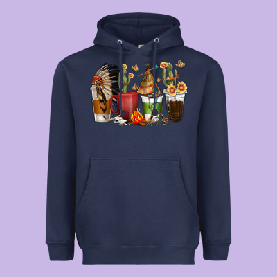Coffee Cups Indian Headdress Heavyweight Hoodie Designed By Texasbilliewilder
