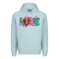 Blue Mist love easter floral longhaired cow Premium Hoodie - Jasminsmagicworld