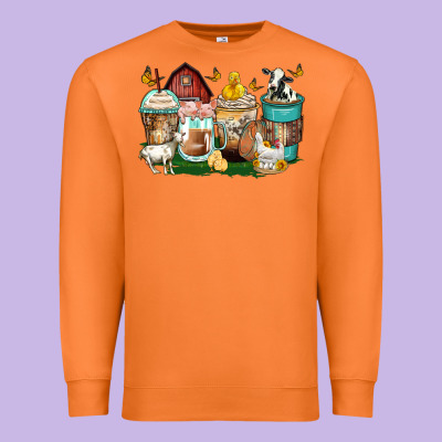 Farm Animals Coffee Cups Premium Sweatshirt Designed By Zillion Design Studio