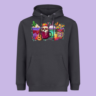 Dia De Los Muertos Coffee Cups Heavyweight Hoodie Designed By Texasbilliewilder