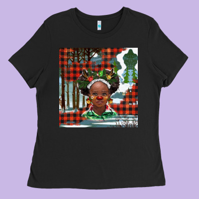 Christmas African Girl Ladies Tee Designed By Barkaloodesign