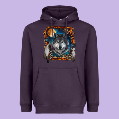 Heavyweight Hoodie Wolf And Feathers