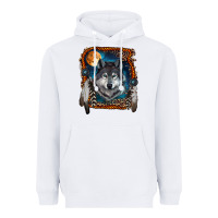 White Wolf And Feathers Heavyweight Hoodie - RanaPortraitStore